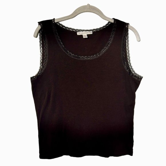 JM Collection Petite Lace Trimmed Tank Top in Brown - Size PL - Picture 1 of 4